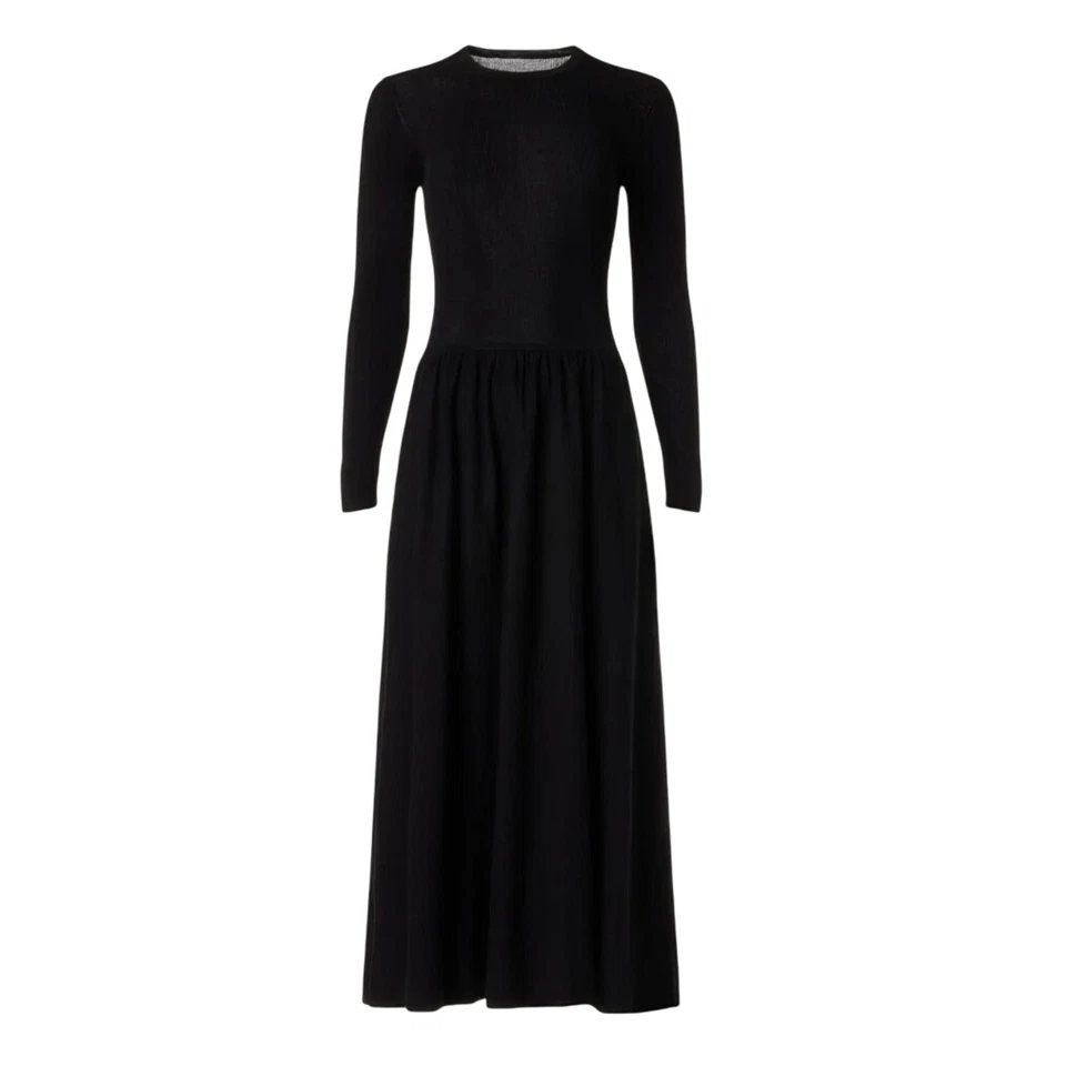 Vestido Thakoon Negro Acanalado Tejido Cintura Caída Midi XS Modesto Diseñador Trabajo $348 Foto 3 de 4