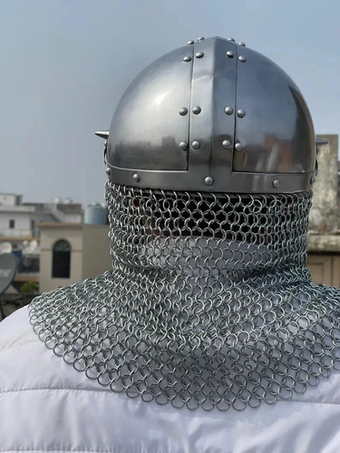 Casco gótico caballero medieval casco armadura de acero con cota de malla casco LARP - Imagen 2 de 7