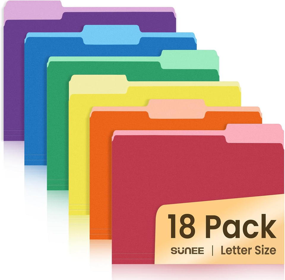 18 Pack File Folders, Letter Size 8.5x11 Manilla & Colored Folders for ...