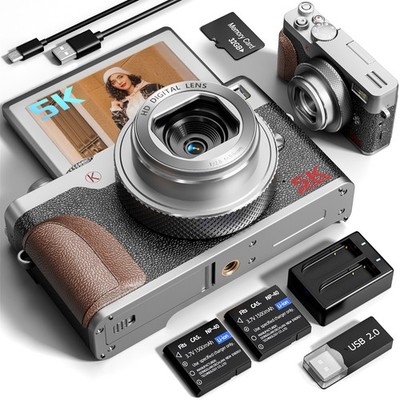 Compact 5K Digital Camera 64MP 18X Zoom Flip Screen for Photography Vlogging 32G