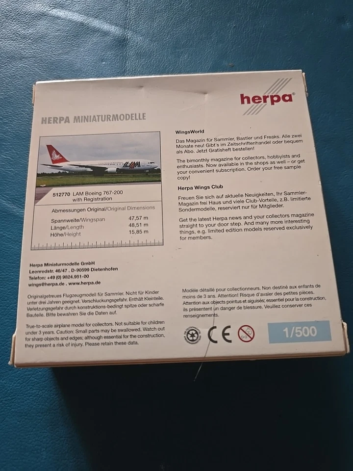 HERPA - 1/500 - LAM - Boeing 767-200 -  art. 512770 - Immagine 2 di 4