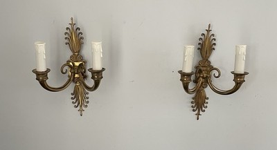 Vintage Paar französische Empire Stil Messing Doppel Wandleuchten Wandlampen
