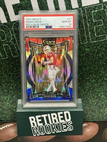 2024 Select Drake Maye Concourse RC Red and Blue Prizm Shock #27 Patriots PSA 10