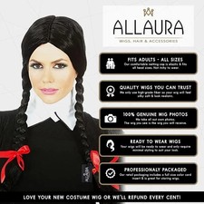 Wednesday Adams Womens Black Braids Pigtail Costume Wig - Soft Comfortable