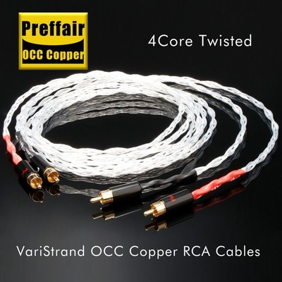 Pair Perffair 4Cores Silver Plated RCA Cable Interconnect Wire Gold Plated Plug