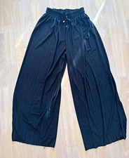Damen Hose schwarz weites Bein elastischer Bu...