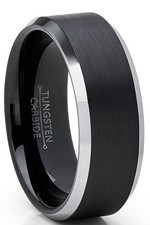 Black Tungsten Carbide DUO Engagement Ring Wedding Band 8mm