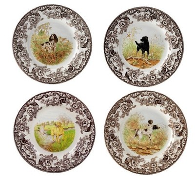 Spode Woodland Set Of 4 Salad  Plates- 4 unique DOGS--3703---