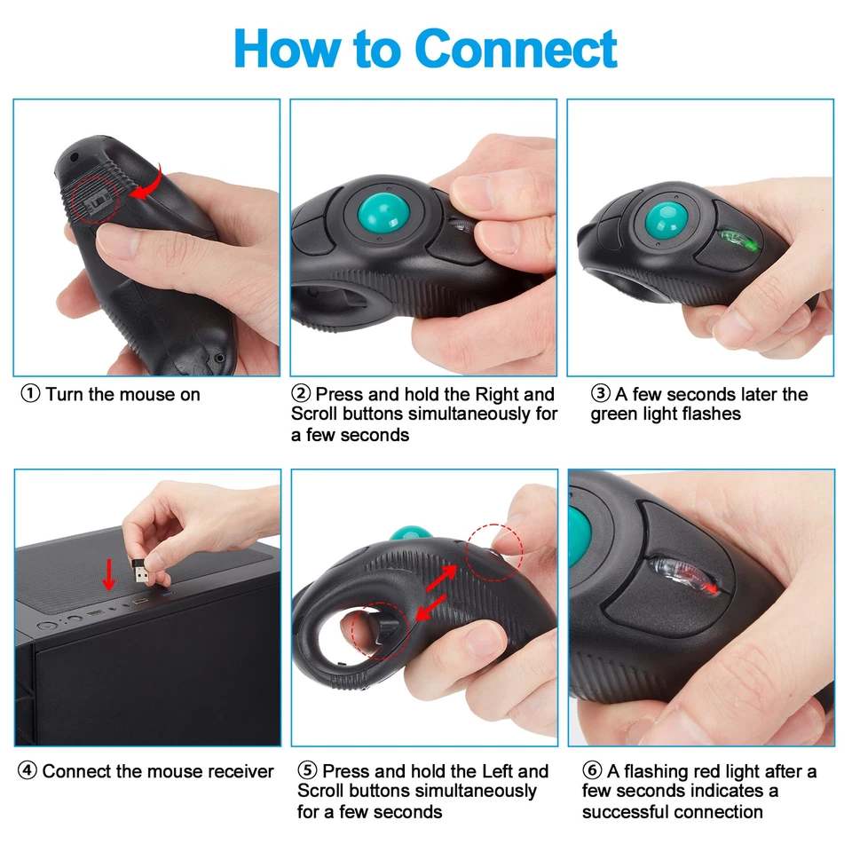 Wireless USB Handheld Finger Trackball Mouse with Laser Pointer Battery Black - Image 4 of 4