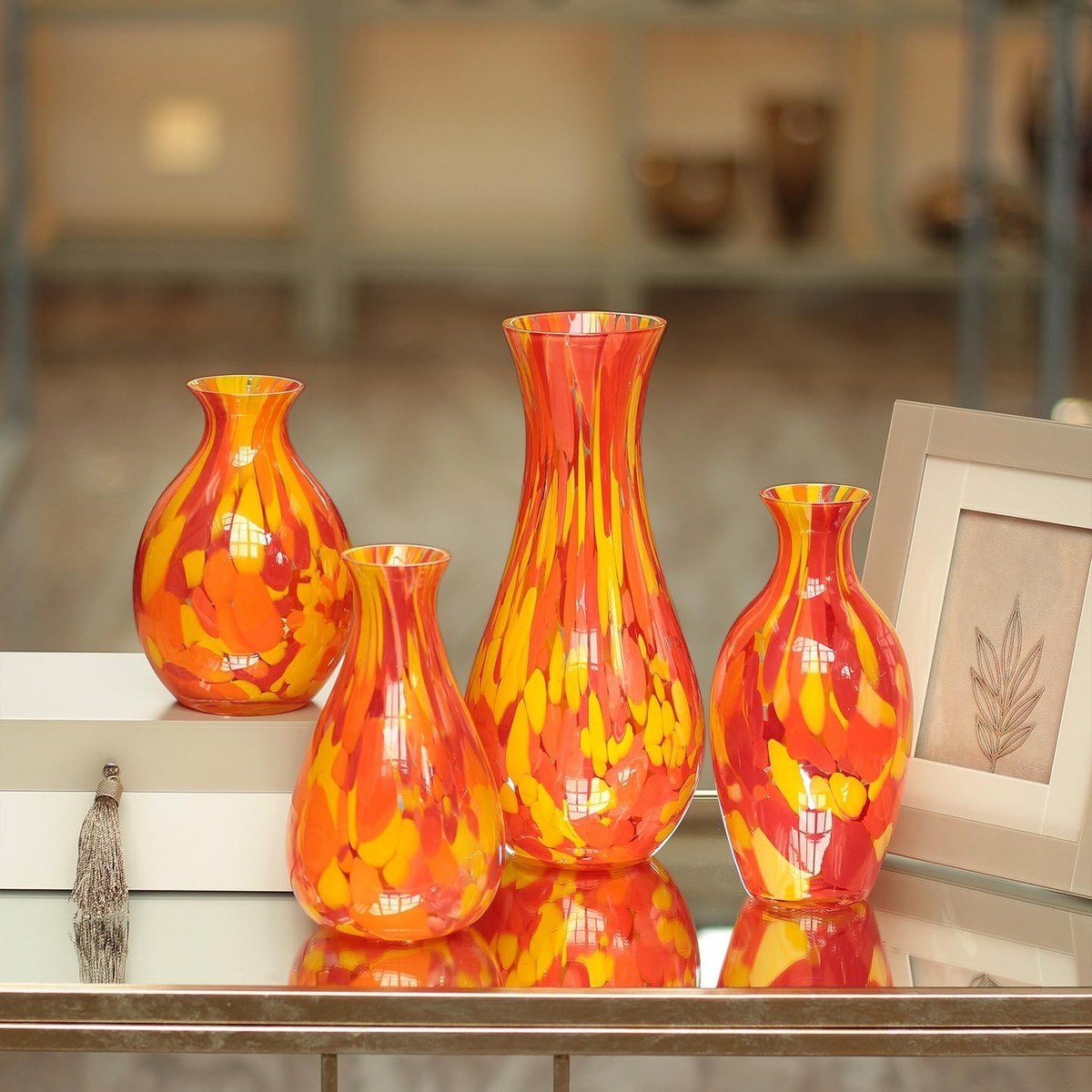 Ca D Oro Glass Vase Orange/Yellow Confetti Effect Hand Blown