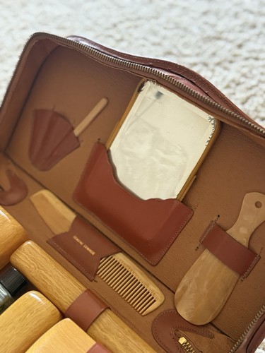 Kit toeletta da viaggio uomo vintage custodia top in pelle di mucca - Foto 4 di 12