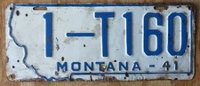 MONTANA  license plate   1-T160   1941  ALL ORIGINAL