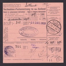 SWITZERLAND 1930, Money order from Sainte-Croix to Riga Latvia