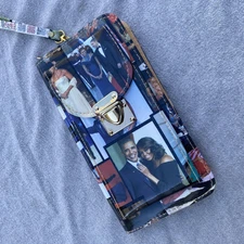 Michelle Obama Collage Wallet Wristlet Womens Multicolor Zip Around Clutch