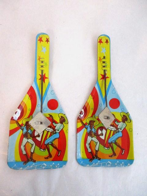 2 Vtg Tin Litho Noisemakers-Jamaican/Caribbean Musicians