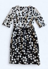Carolina Herrera Tweed Black & White Leaf Motif Midi Lined Dress Size Medium