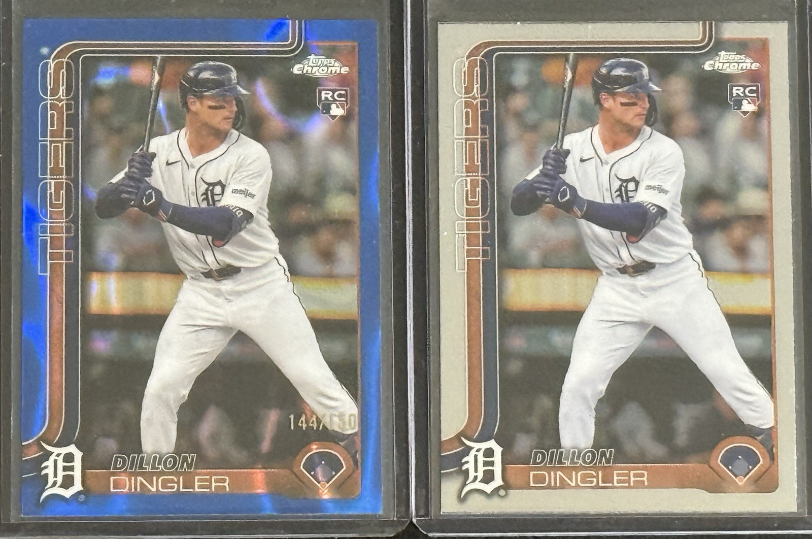 2025 Topps Chrome Dillon Dingler #274 Blue Rookie Refractor/150 & Base - Tigers