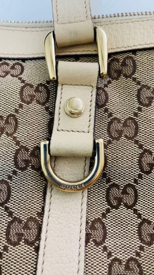 GUCCI GG Canvas Tote Bag Brown Beige Gold Logo Leather Authentic Ladies thumbnail 9