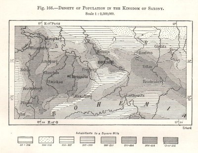 Bevölkerungsdichte im Königreich Sachsen. Deutschland. Skizzenkarte 1885