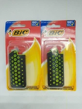 2 Bic Mini Lighters W/ Gripper Cases/Black & Green
