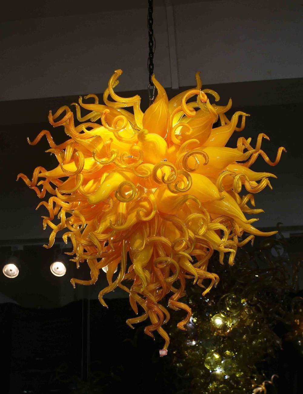 Handmade Blown Glass Chandelier Bright Yellow Art Ceiling Light Pendant