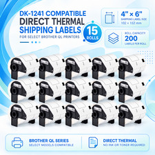 15Roll DK-1241 Barcode Shipping Label Rolls 4x6 200/Roll for QL-1100 QL-1110NWB