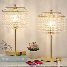 Set of 2 USB Bedside Crystal Table Lamp Gold, Touch Control Lamp, Gold, 2 Pack