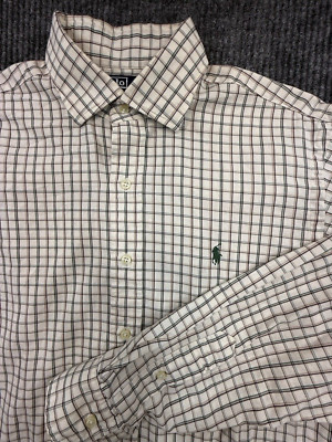 Ralph Lauren Shirt Mens Large Beige Check Regent Button Up Long Sleeve Logo