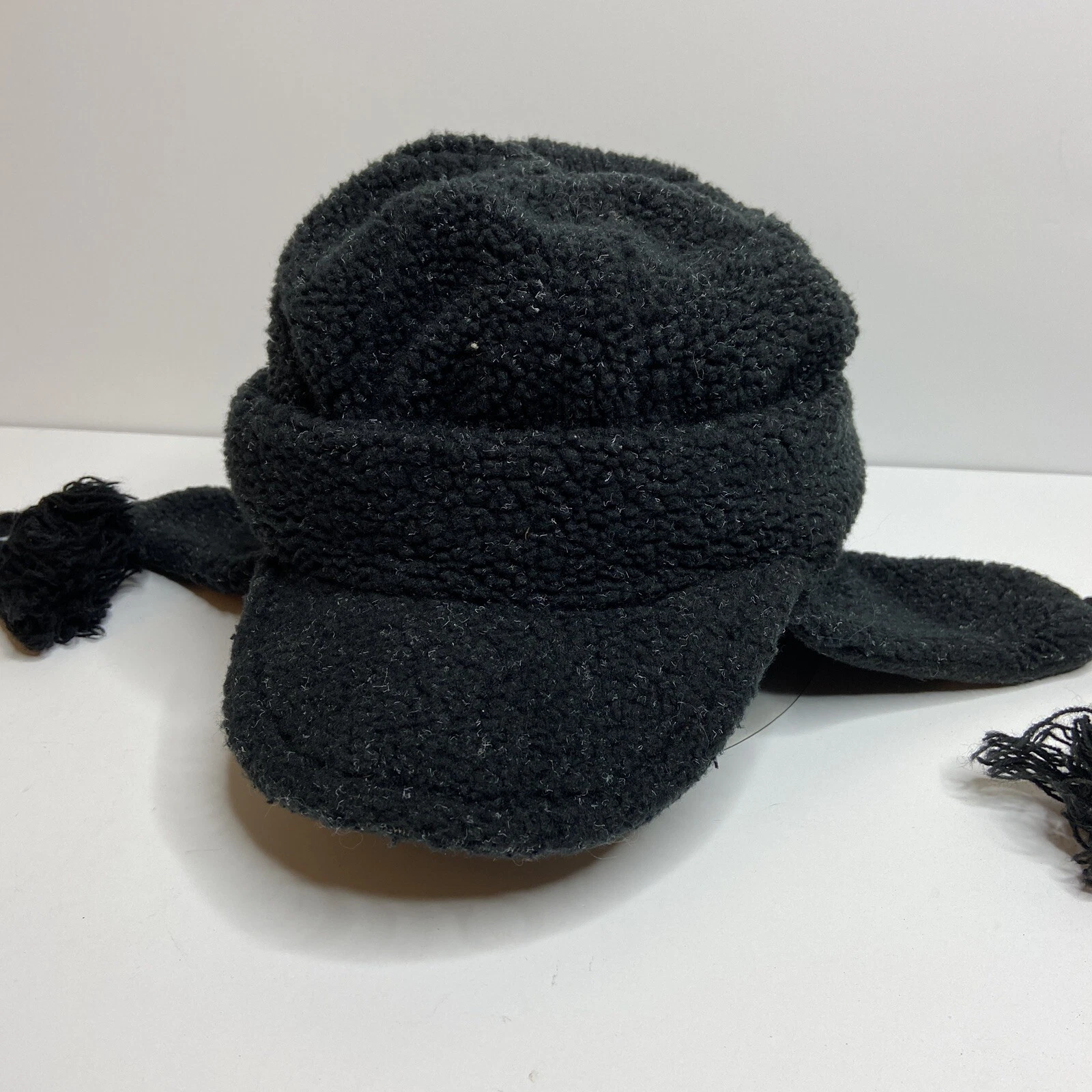 Vtg Neckworks Fleece Adult Super Warm Ski Winter Hat Ear Flaps Trapper USA Black
