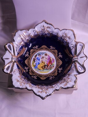 Antique Czech M.Z. 1794 Thun Colbalt Porcelain 24ct Gold