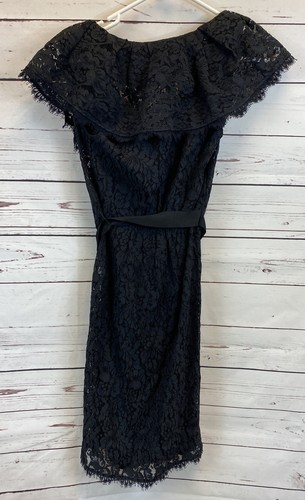 BCBG Maxazria Black Cotton Woven Cocktail Dress Size XS NEW NWT Lacey Overlay - Picture 6 of 7
