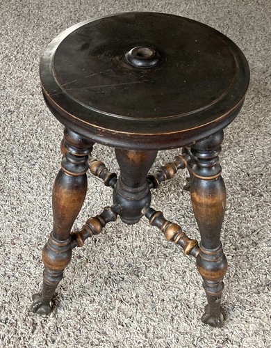 Antique H Holtzman & Son Piano Organ Stool Glass Ball Claw Feet Adjustable Seat - Picture 6 of 14