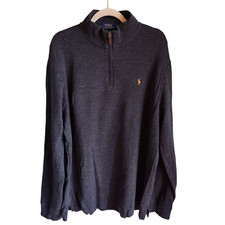 Polo Ralph Lauren Sweater Men's XL Gray Grey 1/4 Zip Estate Rib Pullover Cotton