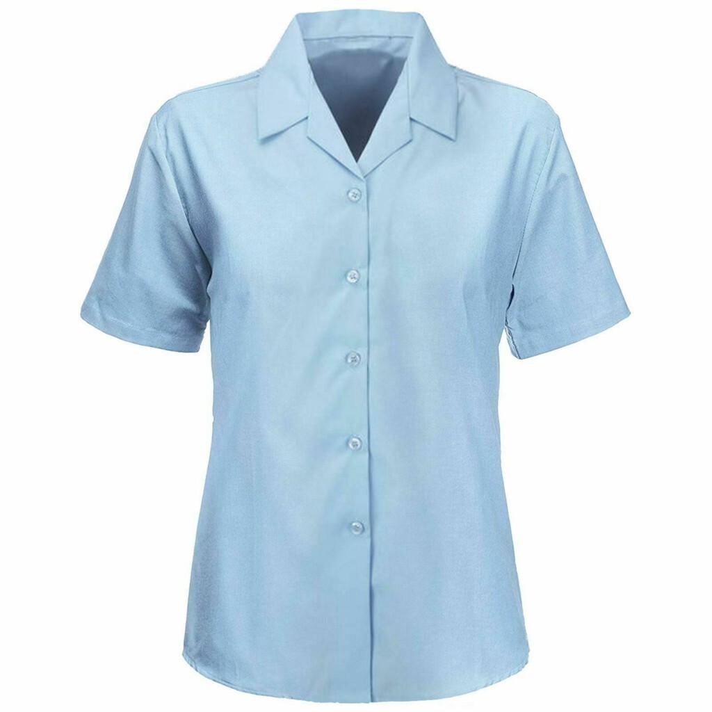 Revere Collar Shirt Open Neck Blouse Short Sleeve Girls School