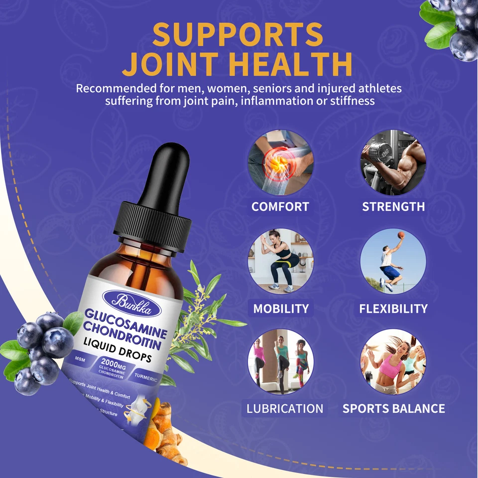 Gotas de glucosamina condroitina 60 ml con bromelina de quercetina de cúrcuma MSM 2 FL OZ Foto 2 de 4