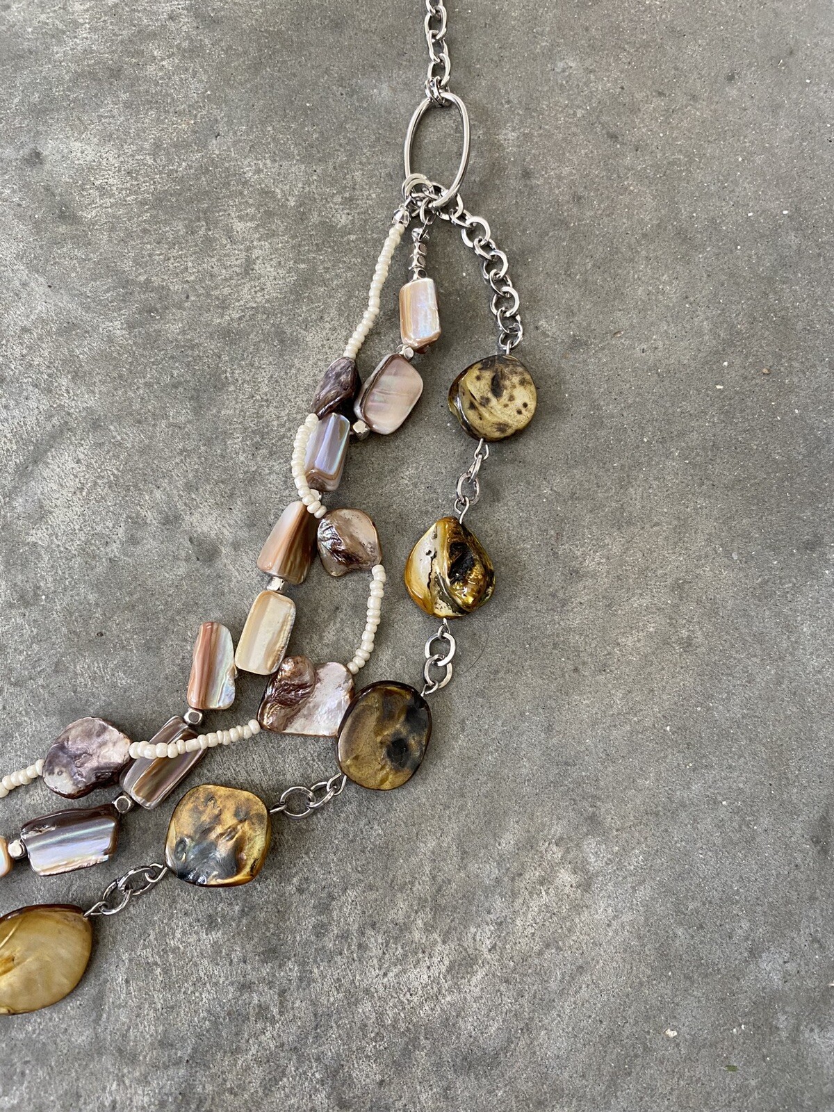 Beaded Necklace Shell Shells Layering Silver Tone… - image 9