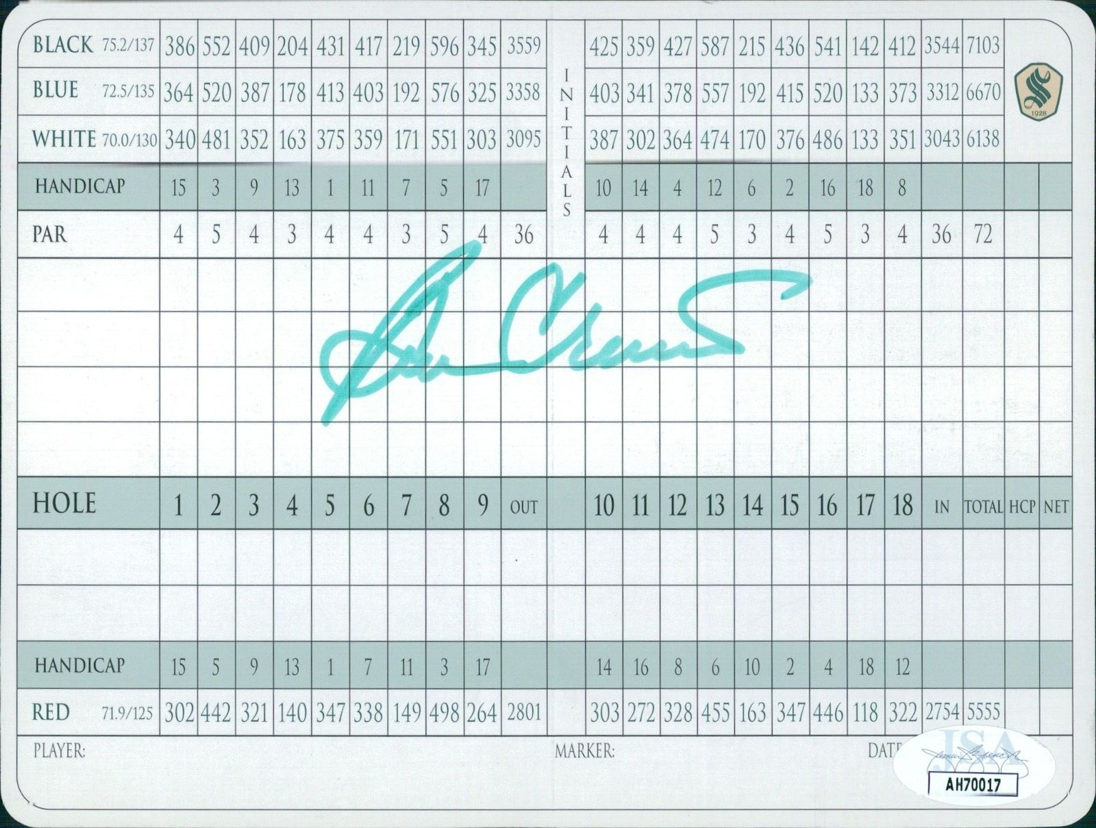 Ben Crenshaw Autographed Signed PGA Golfer Sonoma Golf Club Scorecard JSA Authenticated 