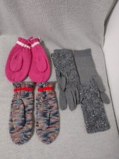 Gloves, Mittens 3 Pairs Women's Pink, Gray Sparkle, Multicolor, Gray Are 2 piece