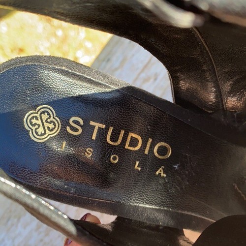 Studio Isola Black Suede Slingback Chunky Block Heel Sandals Pumps size 8 - Picture 4 of 9