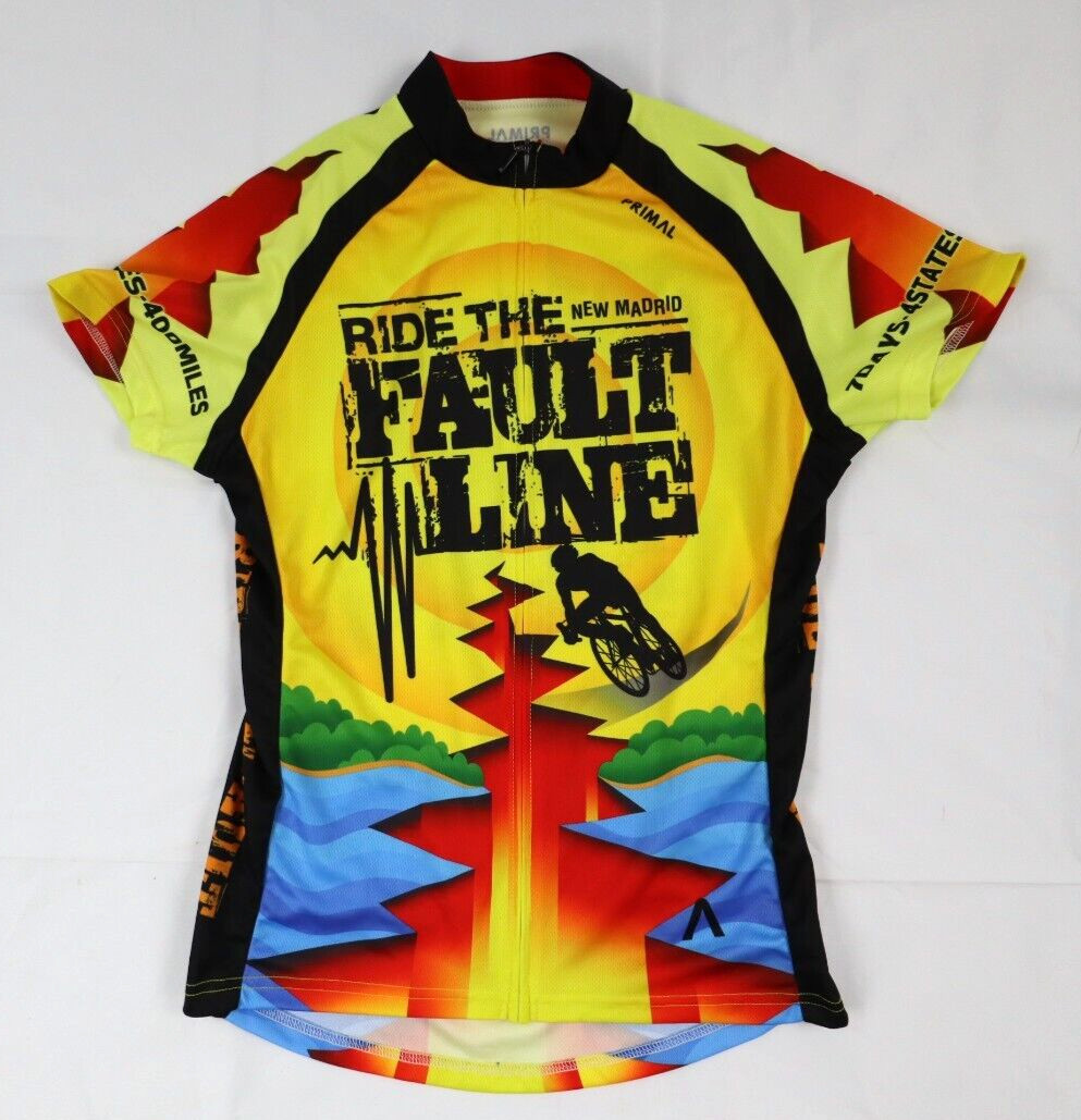 Camiseta deportiva de ciclismo Primal para mujer mediana (M) cremallera completa The New Madrid Fault Line
