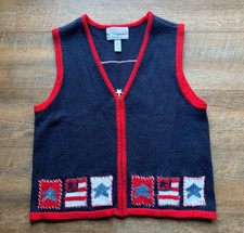 Vintage Portraits Northern Isles Womens Vest Hand Embroidered Patriotic Sz Lg