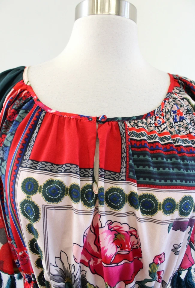 Vestido Vanessa Virginia Anthropologie Rosa Persa Floral Patchwork Borla Talla XS Foto 4 de 4