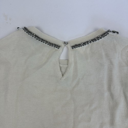 Lauren Ralph Lauren Ivory/Cream Rhinestone Beaded Neck Sweater Tight Knit Sz S - Picture 10 of 10