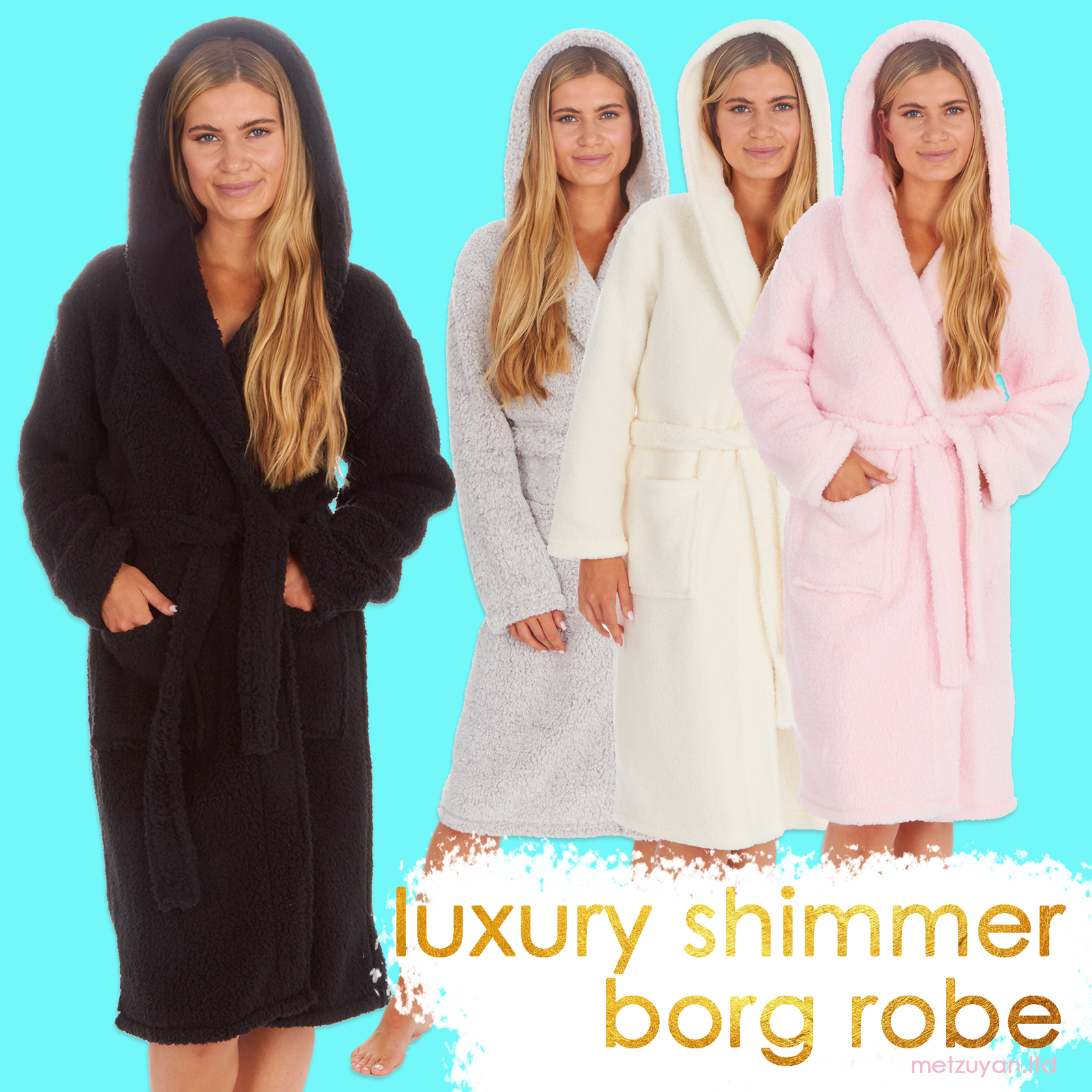 Ladies Fluffy Hooded Dressing Gown Sherpa Fleece Robe Chunky Winter S M