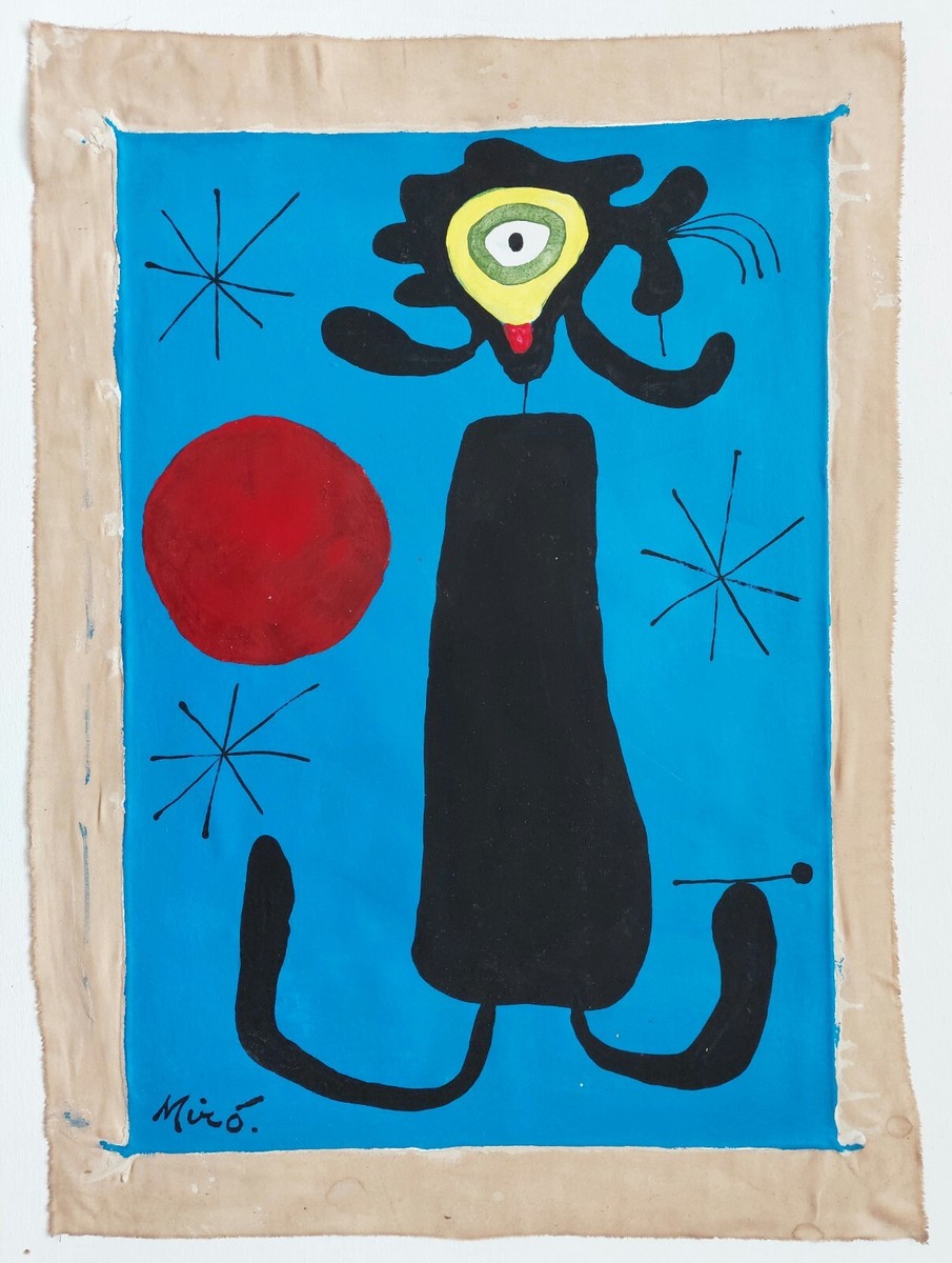 Joan Miró Signed Surrealist Abstract Oil Painting on Canvas