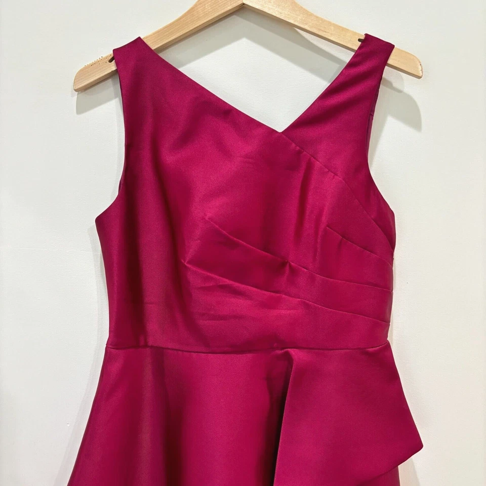 Vestido Adrianna Papell Mikado Midi Satinado 8 Rojo Peplum Magenta Cócteles Formal Foto 3 de 4