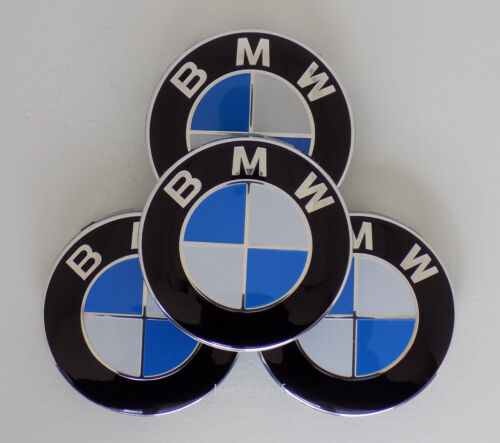 4 Stück BMW Nabendeckel Radnaben Abdeckung Blau/Weiß 68mm NEU - Afbeelding 1 van 3