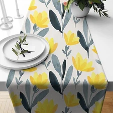 Digital Printed 4 Seater Table Runner 13 x 60 Inches Yellow Grey 