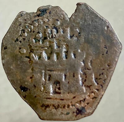 1500 s Medieval Spanish Coin 1575-1585 King Philip II 2 Maravedis Castle & Lion