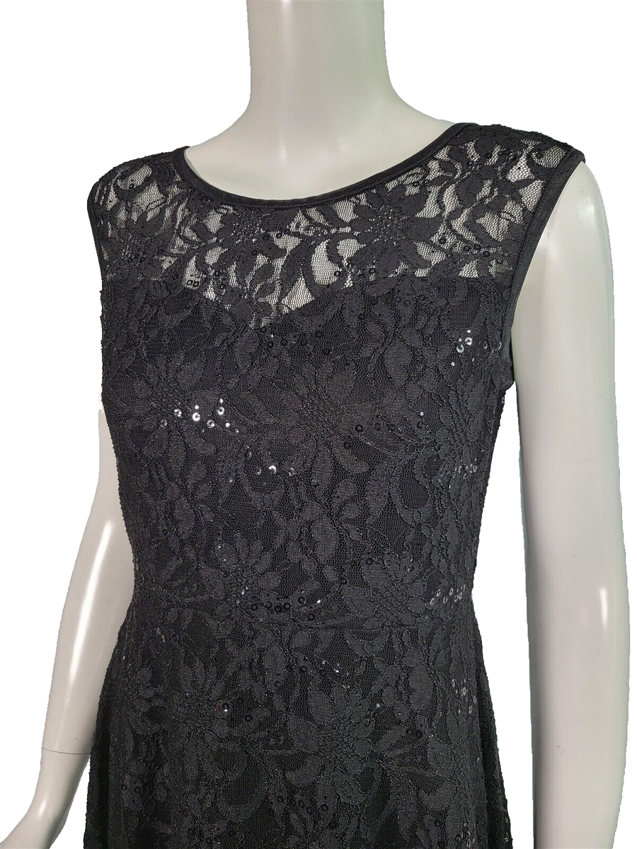 joseph ribkoff black sequin dress Joseph Ribkoff Sequined Mesh Floral Print Sheath Dress